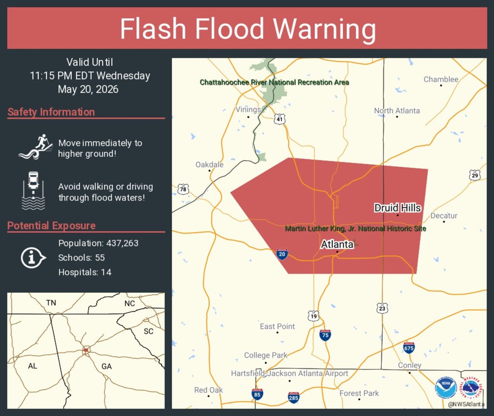 Flash Flood Warning in Metro Atlanta Due to Heavy Rain
