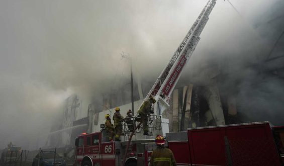 Ongoing Firefighting Efforts in a Los Angeles Cold Storage Warehouse