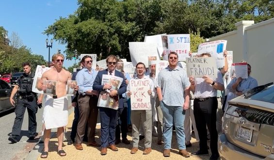 Bernie Sanders Confronts Towel-Clad Protesters Over Maine Senate Candidate