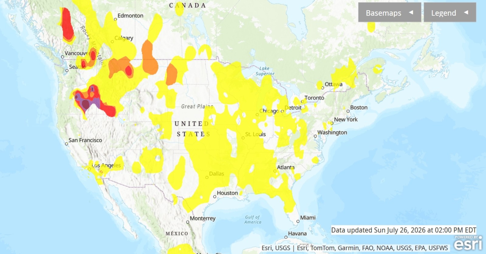 Widespread Air Quality Alerts Due to Wildfire Smoke and Ozone