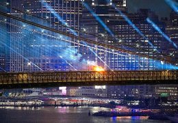 Fire Engulfs Brooklyn Bridge During 250th Independence Day Fireworks