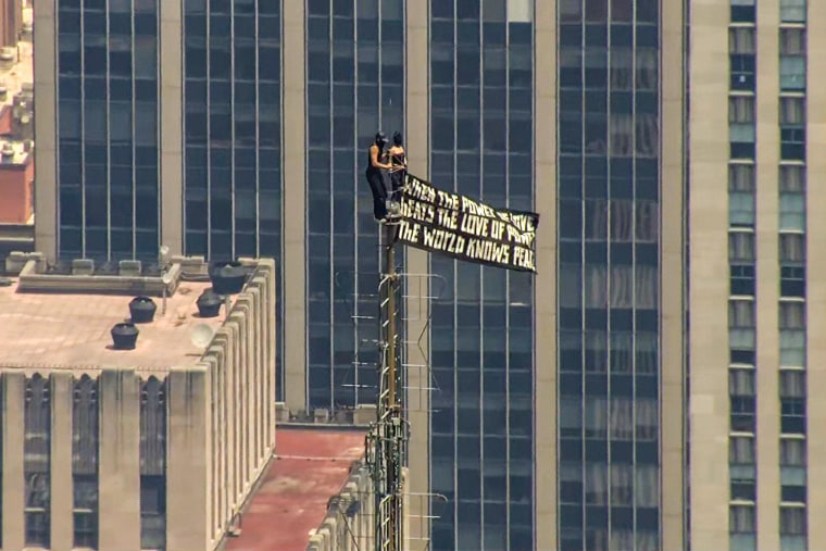 Peace Banner Displayed Atop Empire State Building