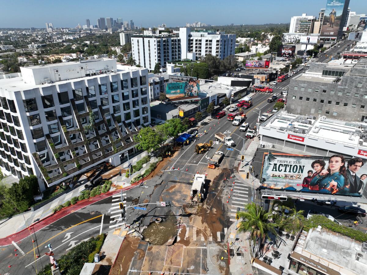 Water Main Break Disrupts Sunset Boulevard in West Hollywood
