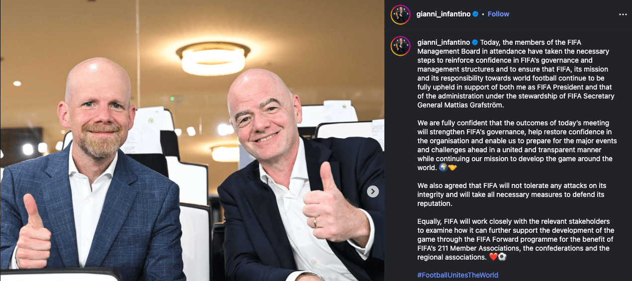 FIFA’s Infantino Receives Support Amidst FFE Controversy